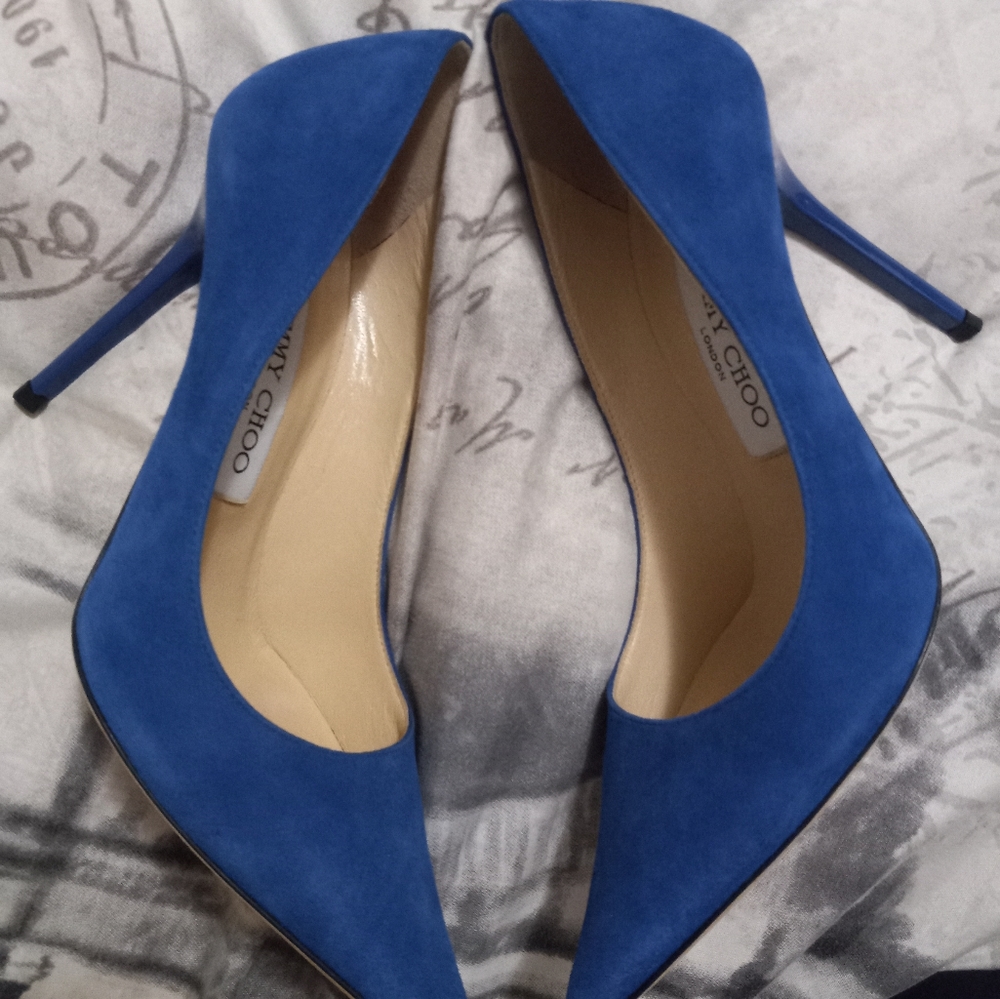 Jimmy CHOO Romy cobalt electric blue suede pumps 100mm Size 6 - Picture 4 of 14